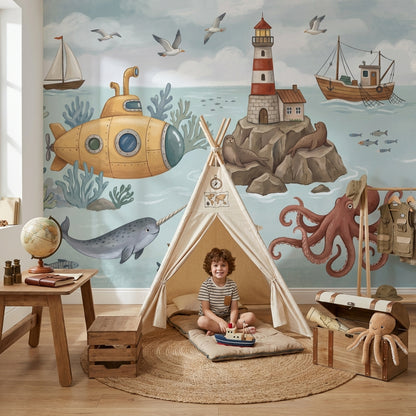 Cloudy Sky Wallpaper Blue Nautical Wall Mural