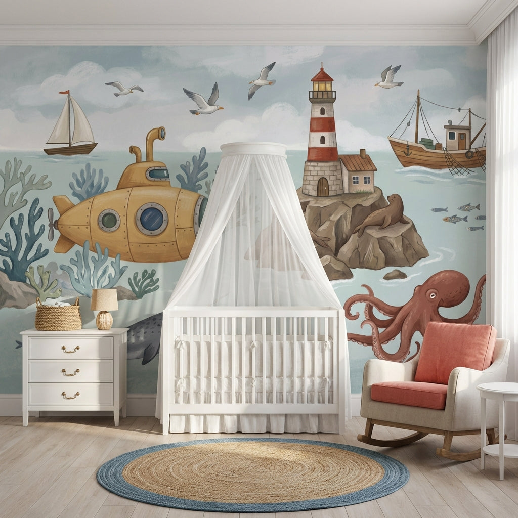 Cloudy Sky Wallpaper Blue Nautical Wall Mural