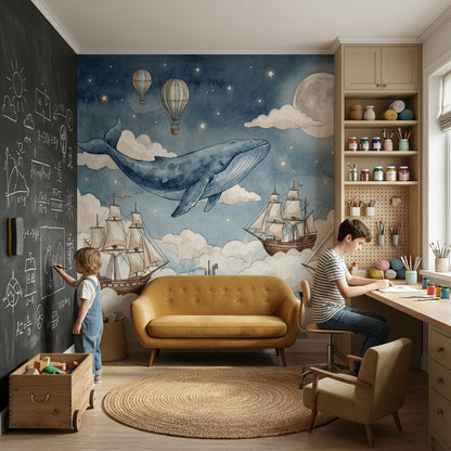 Starry Night Wallpaper Whale Balloon Wall Mural