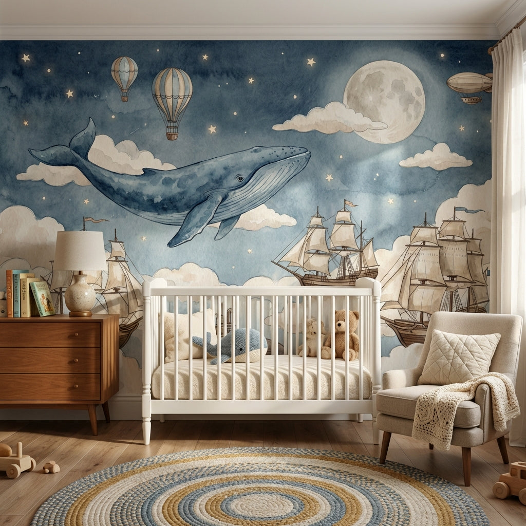 Starry Night Wallpaper Whale Balloon Wall Mural