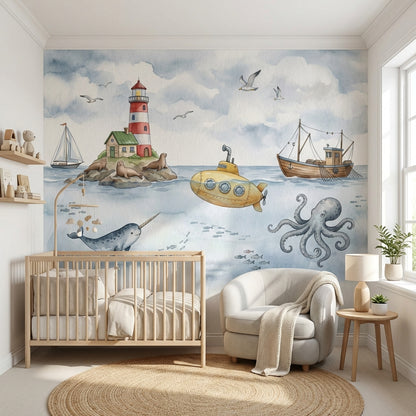 Lighthouse Wallpaper Submarine Ocean Wall Decor