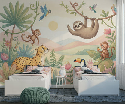 Jungle Wallpaper Animals Tropical Wall Mural