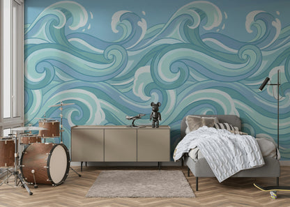 Waves Wallpaper Ocean Abstract Wall Mural