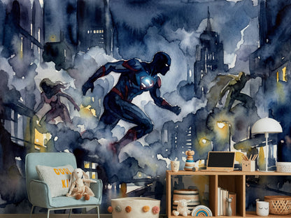 Superhero Wallpaper Cityscape Night Wall Mural