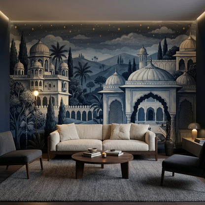 Dark Night Palace Wallpaper Mughal Architecture Vintage Toile Mural Wall Mural