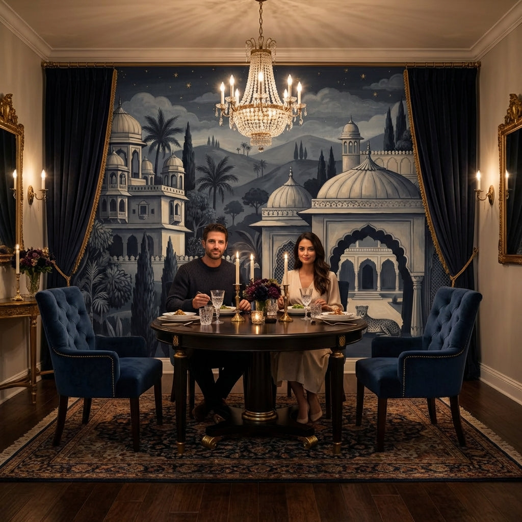 Dark Night Palace Wallpaper Mughal Architecture Vintage Toile Mural Wall Mural