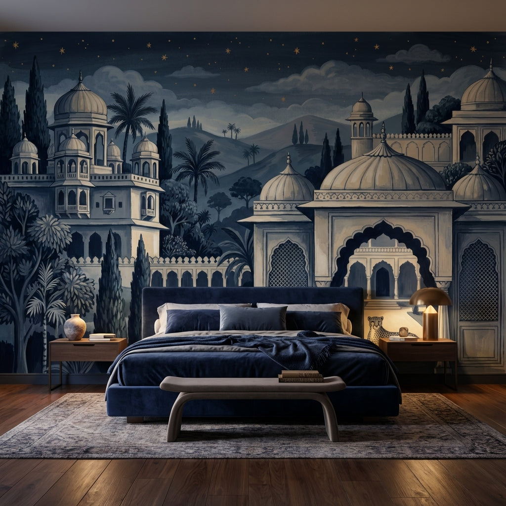 Dark Night Palace Wallpaper Mughal Architecture Vintage Toile Mural Wall Mural