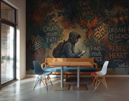 Graffiti Brick Wallpaper Young Man Energetic Wall Mural