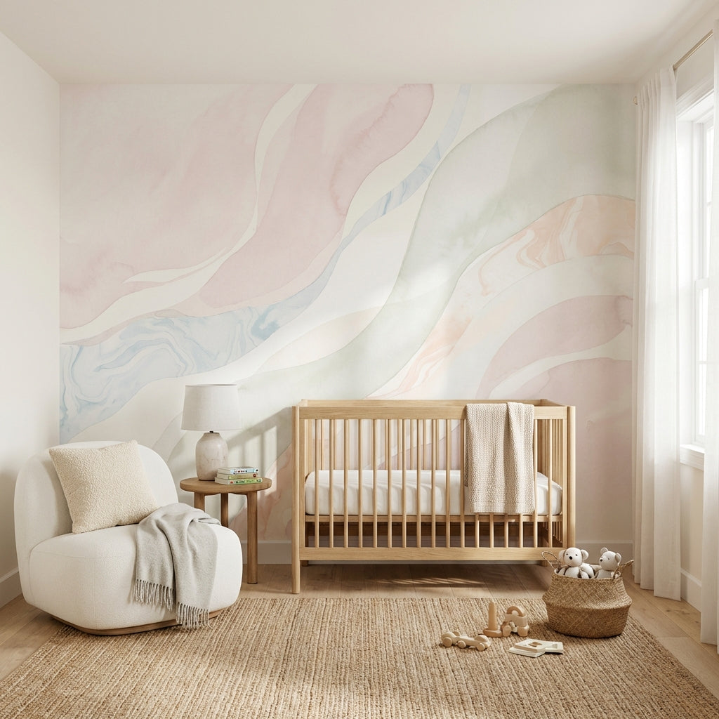 Abstract Watercolor Wallpaper Soft Marble White Airy Background Wall Mural