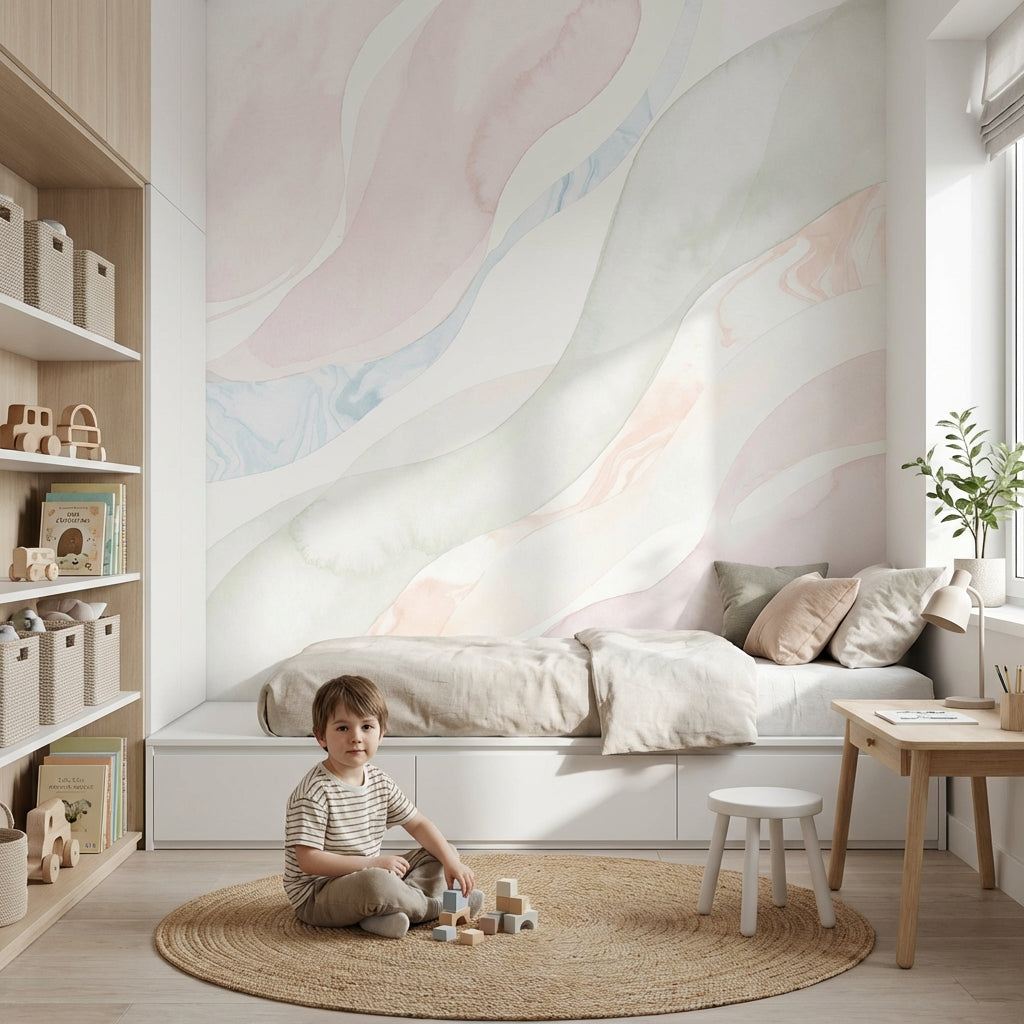 Abstract Watercolor Wallpaper Soft Marble White Airy Background Wall Mural