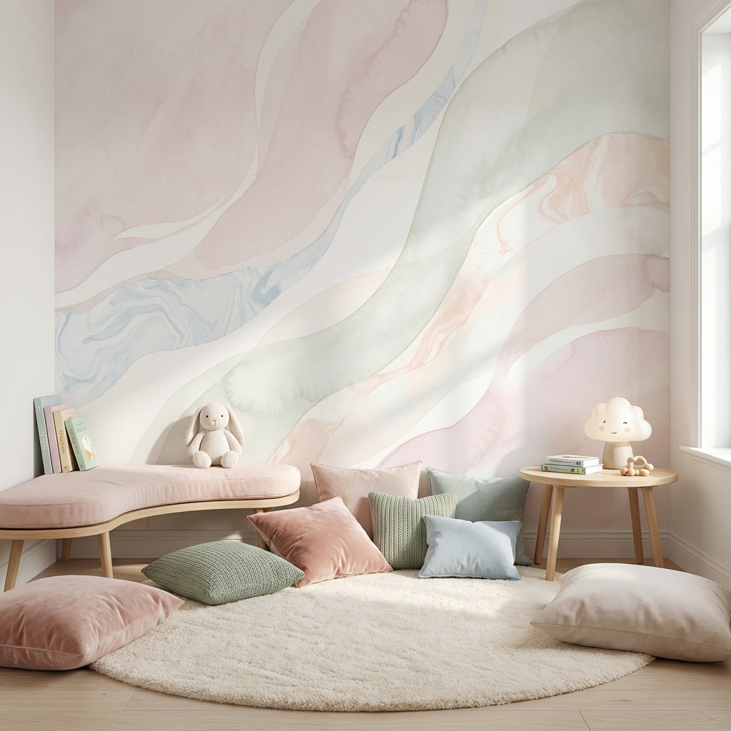 Abstract Watercolor Wallpaper Soft Marble White Airy Background Wall Mural