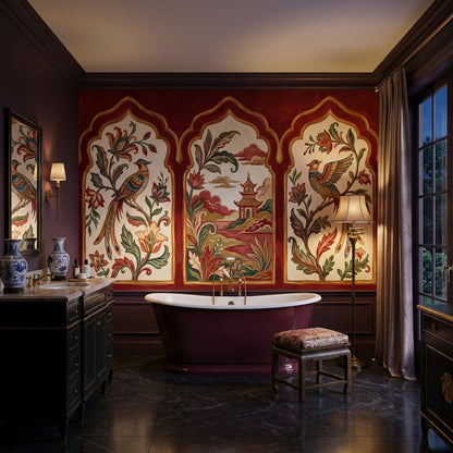 Chinoiserie Wallpaper Arched Panels Pagoda Removable Wall Decor