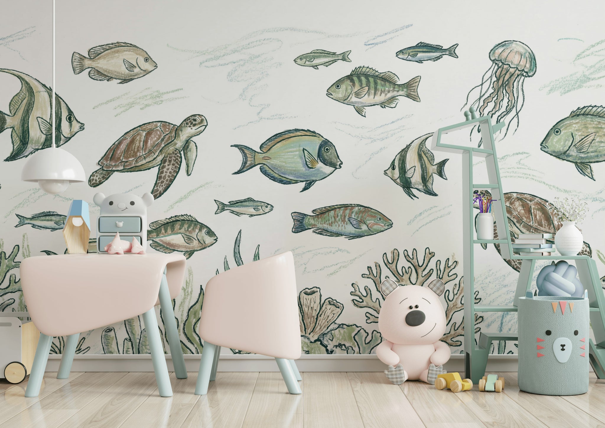 Underwater Wallpaper Marine Life Fish Removable Wall Decor