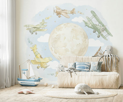 Airplanes Wallpaper Whimsical Moon Wall Mural