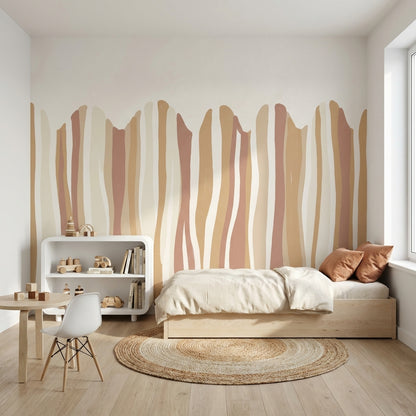 Abstract Stripes Wallpaper Vertical Wavy Bands Watercolor Wash Wall Mural