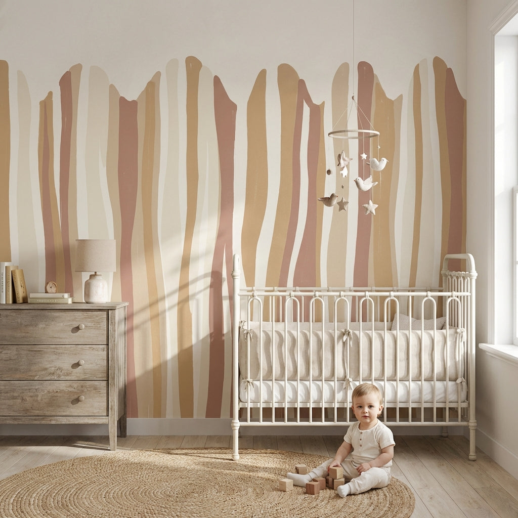Abstract Stripes Wallpaper Vertical Wavy Bands Watercolor Wash Wall Mural