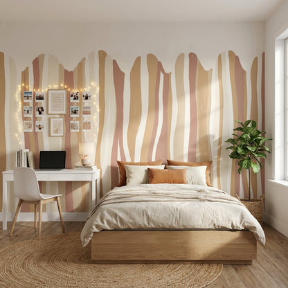 Abstract Stripes Wallpaper Vertical Wavy Bands Watercolor Wash Wall Mural