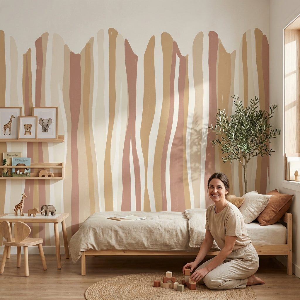 Abstract Stripes Wallpaper Vertical Wavy Bands Watercolor Wash Wall Mural