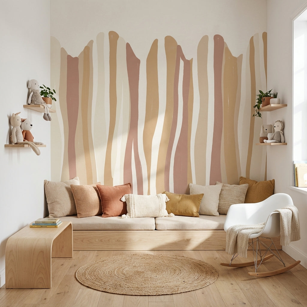 Abstract Stripes Wallpaper Vertical Wavy Bands Watercolor Wash Wall Mural
