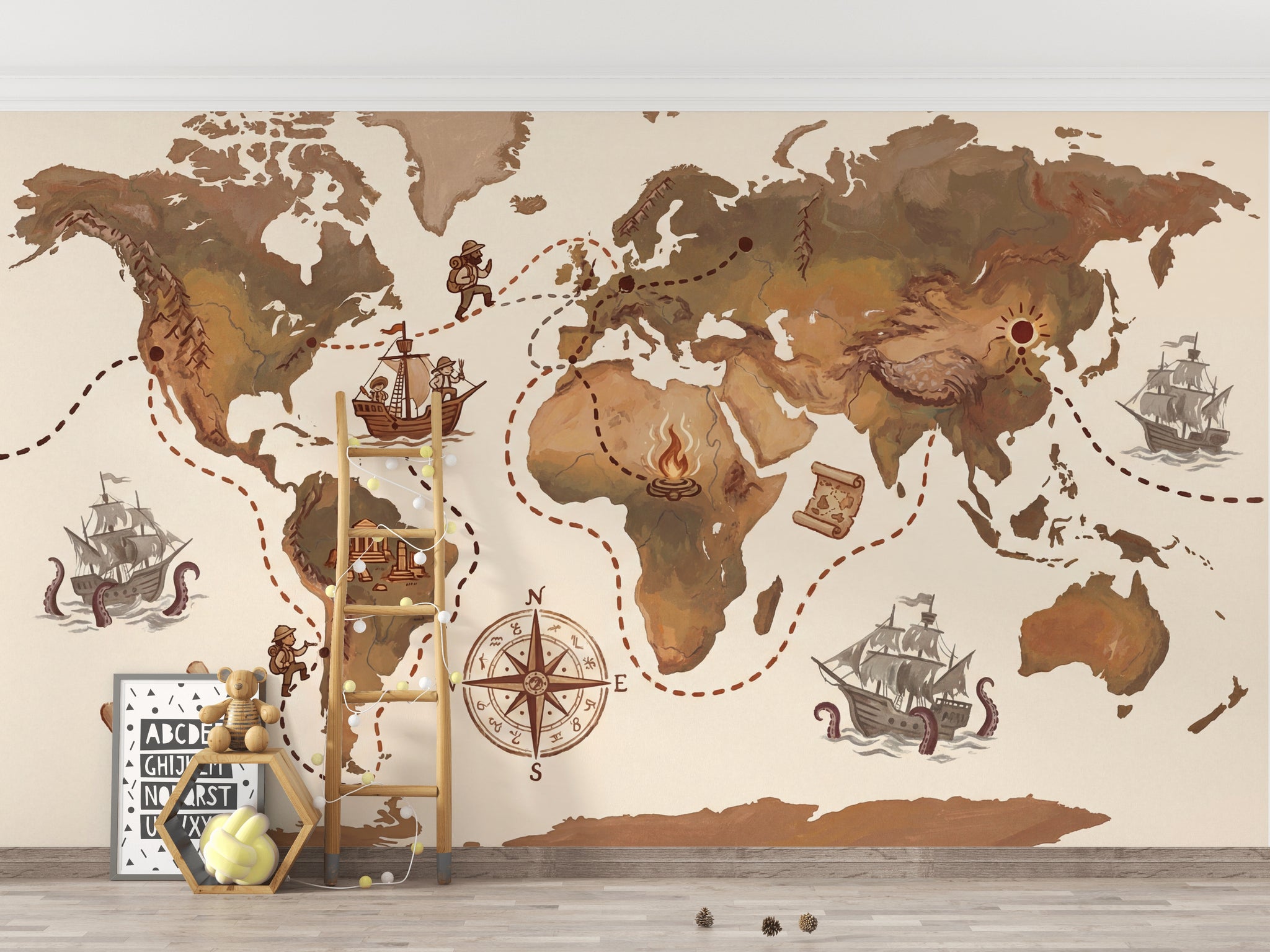 World Map Wallpaper Vintage Nautical Wall Mural