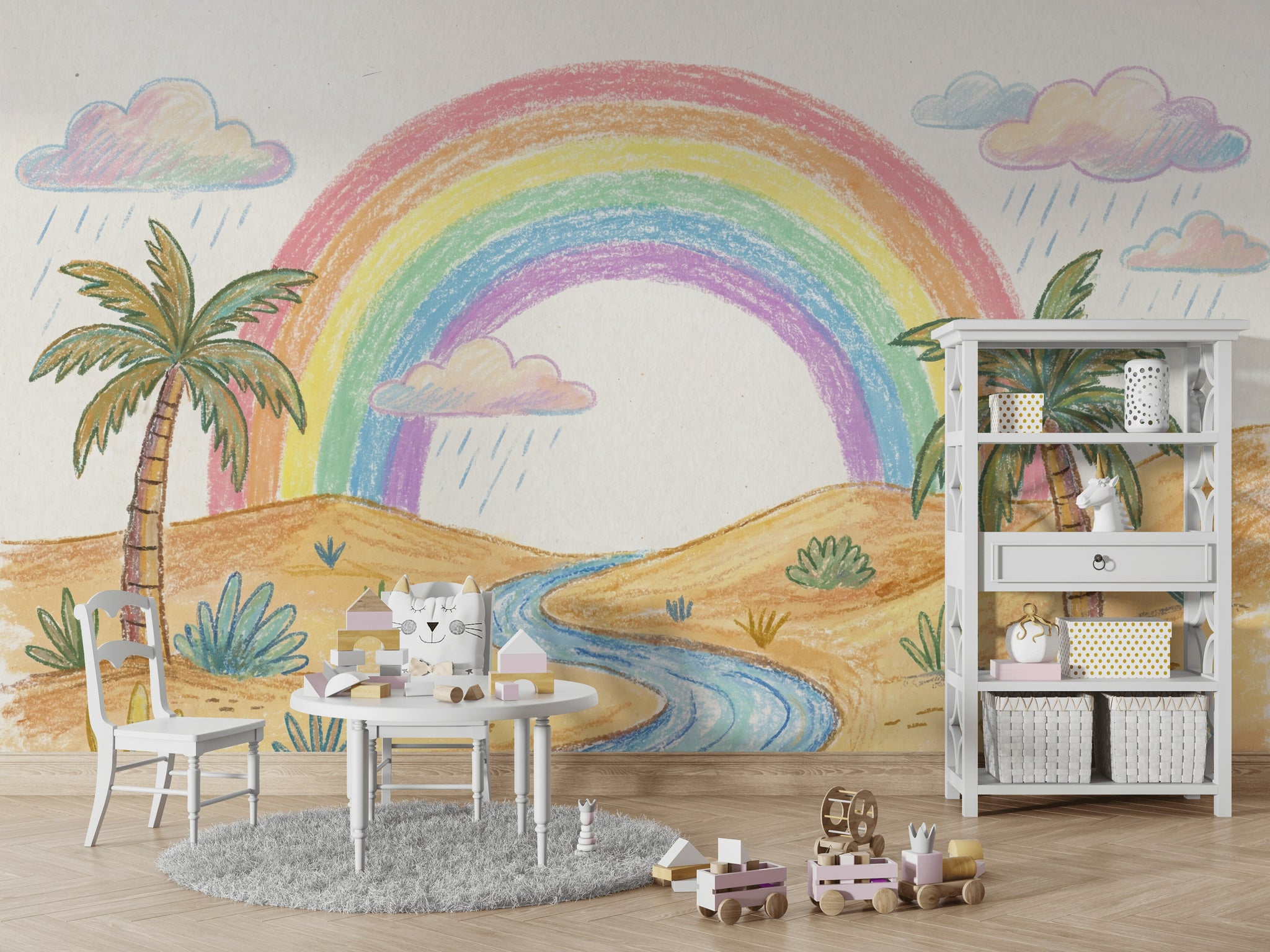 Desert Landscape Wallpaper Rainbow Pastel Wall Mural