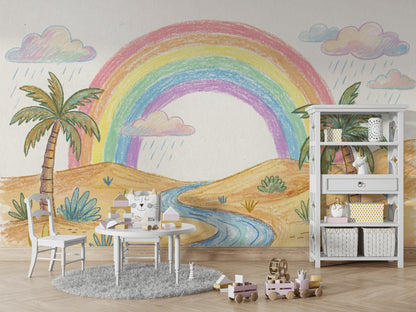Desert Landscape Wallpaper Rainbow Pastel Wall Mural