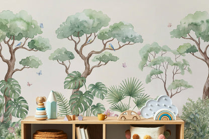 Shades Of Green Wallpaper Watercolor Floral Wall Mural