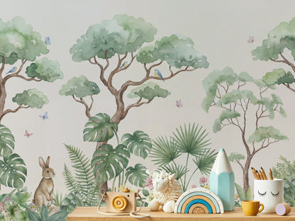 Shades Of Green Wallpaper Watercolor Floral Wall Mural