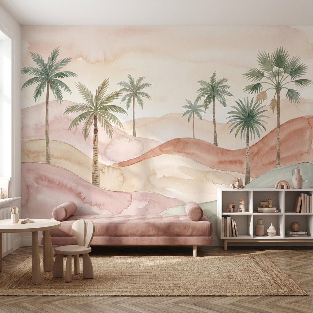 Watercolor Wallpaper Palm Trees Pastel Desert Wall Mural