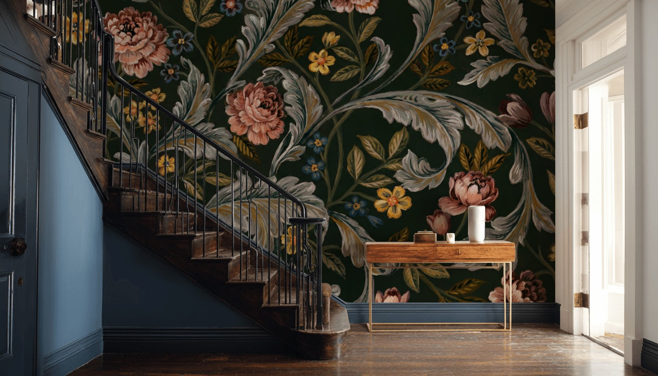 Vintage Floral Wallpaper Dark Classic Wall Mural