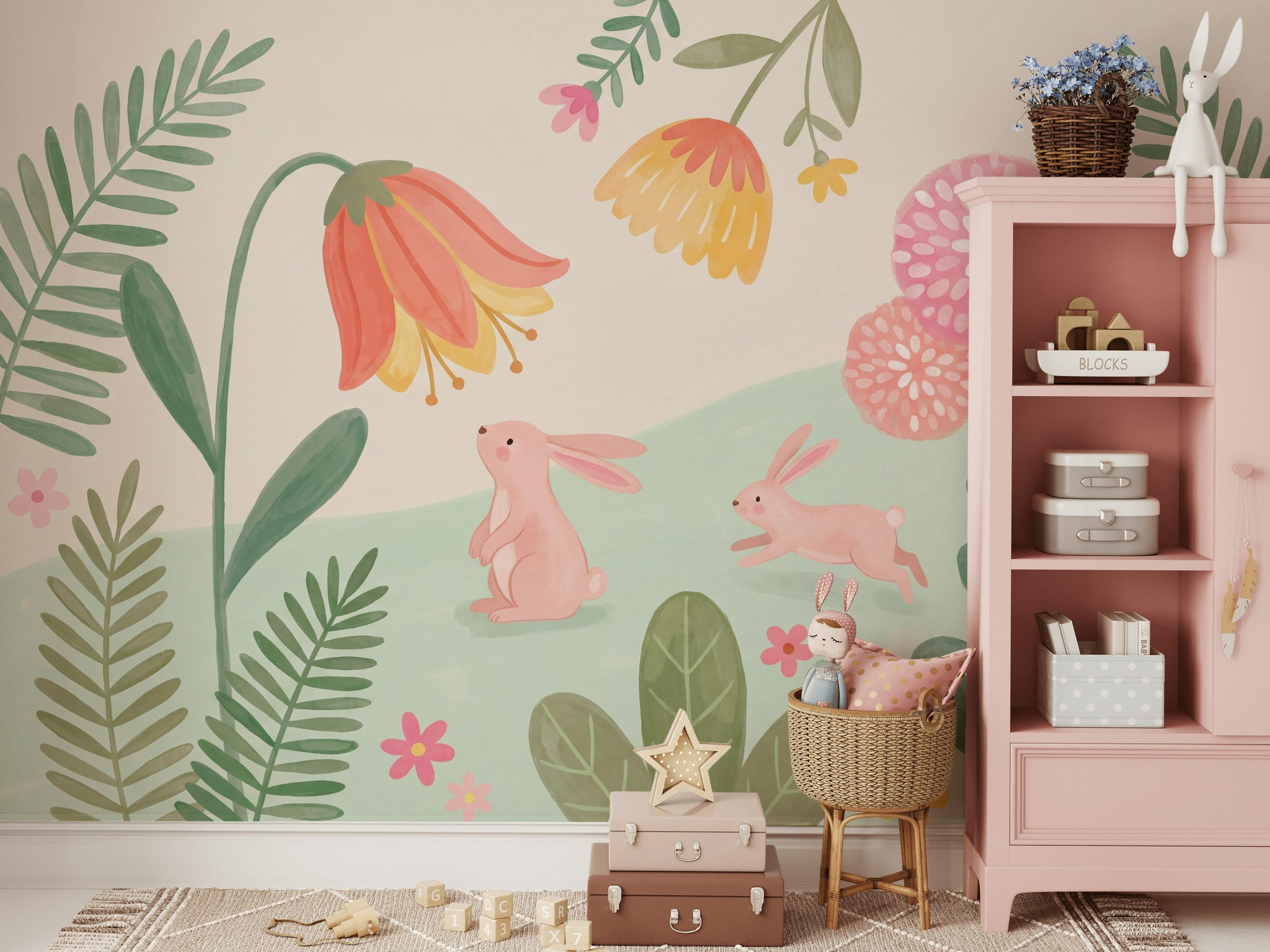 Rabbits Wallpaper Pastel Abstract Wall Mural