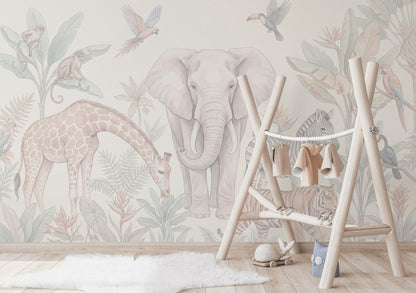 Wildlife Wallpaper Tropical Pastel Wall Mural