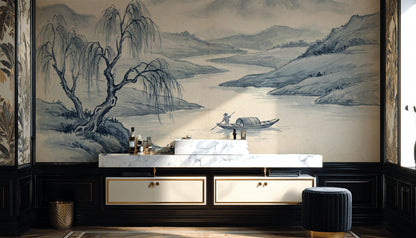 Serene Willow Wallpaper Traditional Landscape Wall Mural