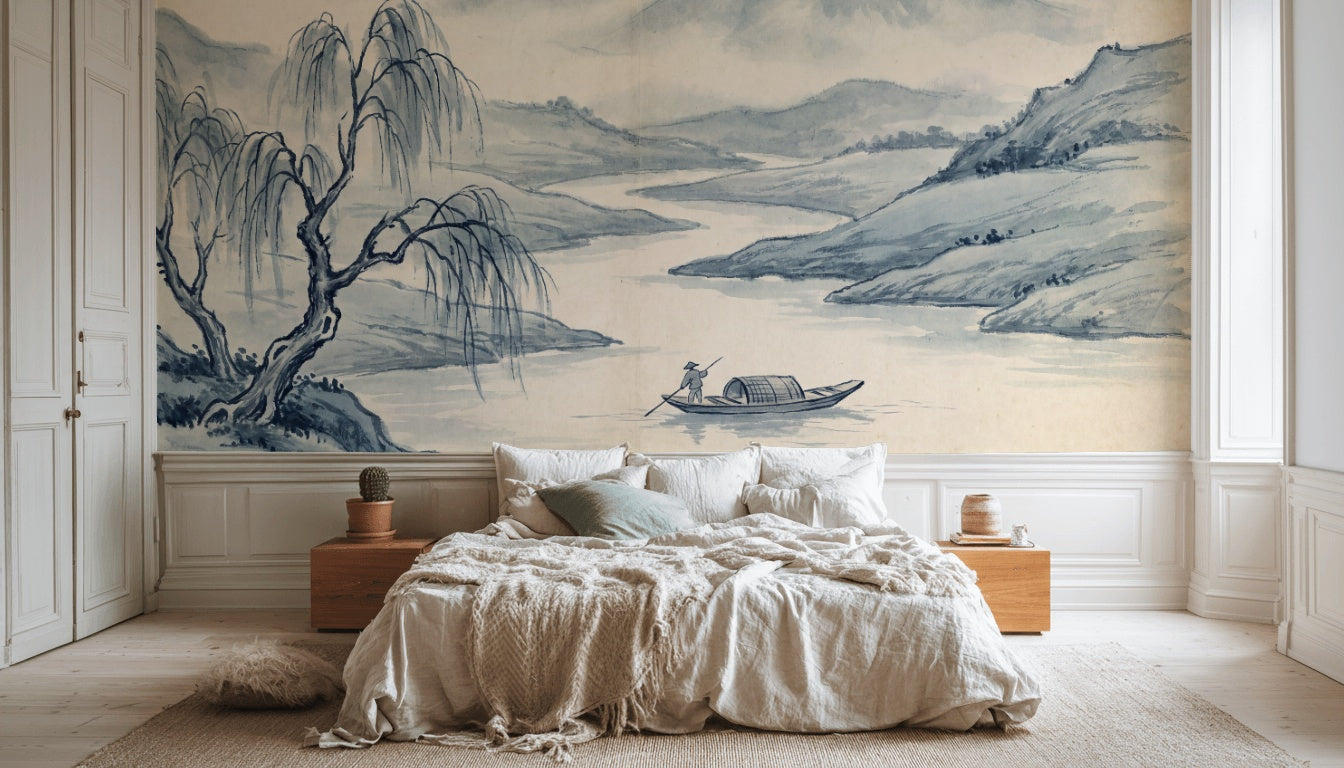 Serene Willow Wallpaper Traditional Landscape Wall Mural
