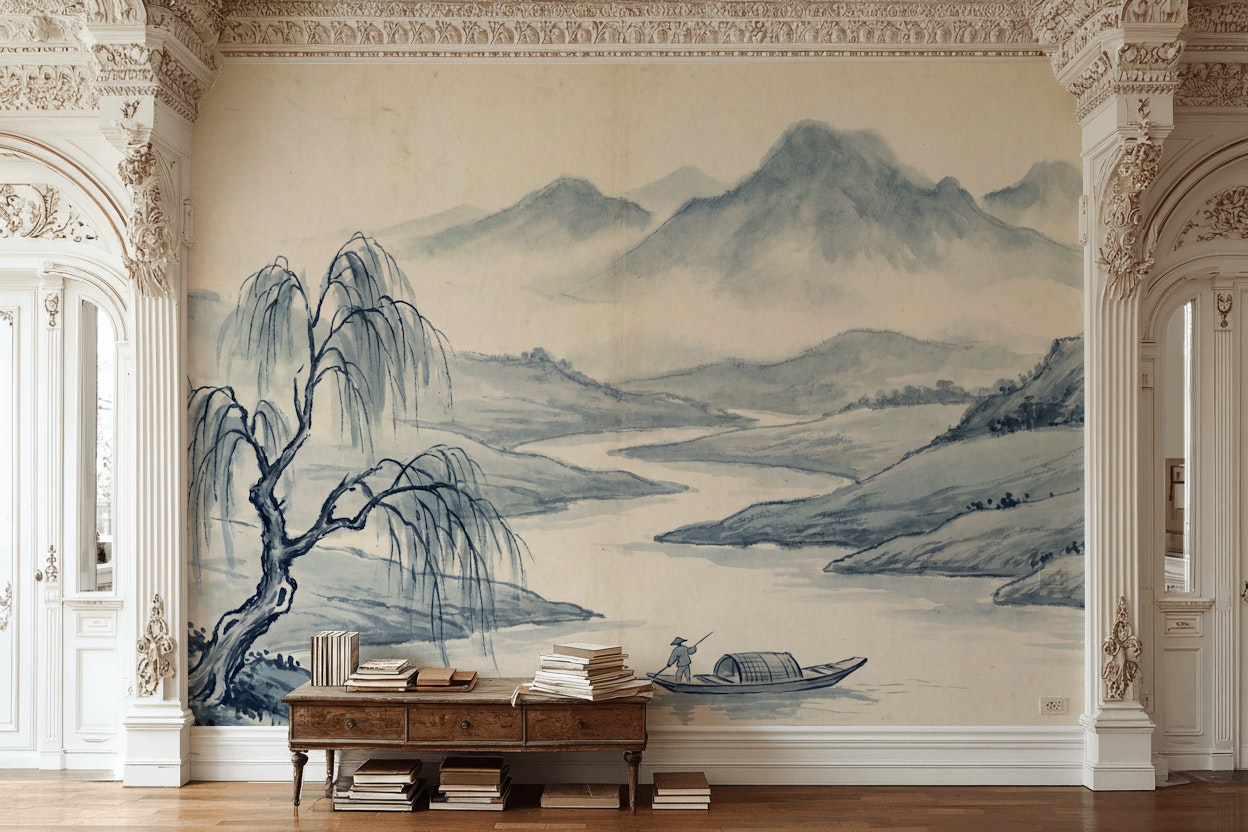 Serene Willow Wallpaper Traditional Landscape Wall Mural