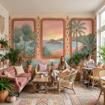 Tropical Coastal Landscape Wallpaper Sunset Sky Palm Trees Wall Mural