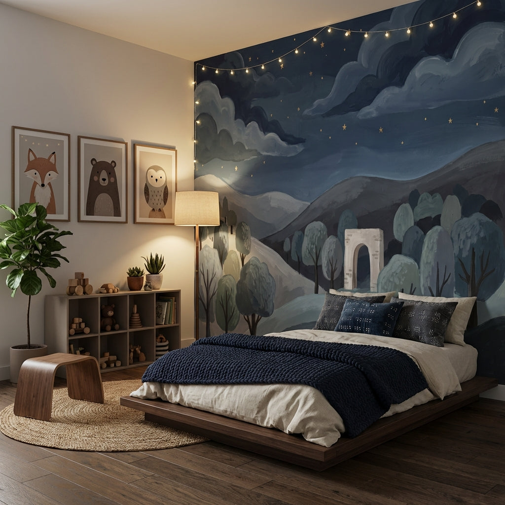 Dark Night Landscape Wallpaper Starry Sky Stone Arch Removable Wall Decor
