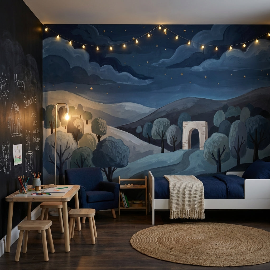 Dark Night Landscape Wallpaper Starry Sky Stone Arch Removable Wall Decor