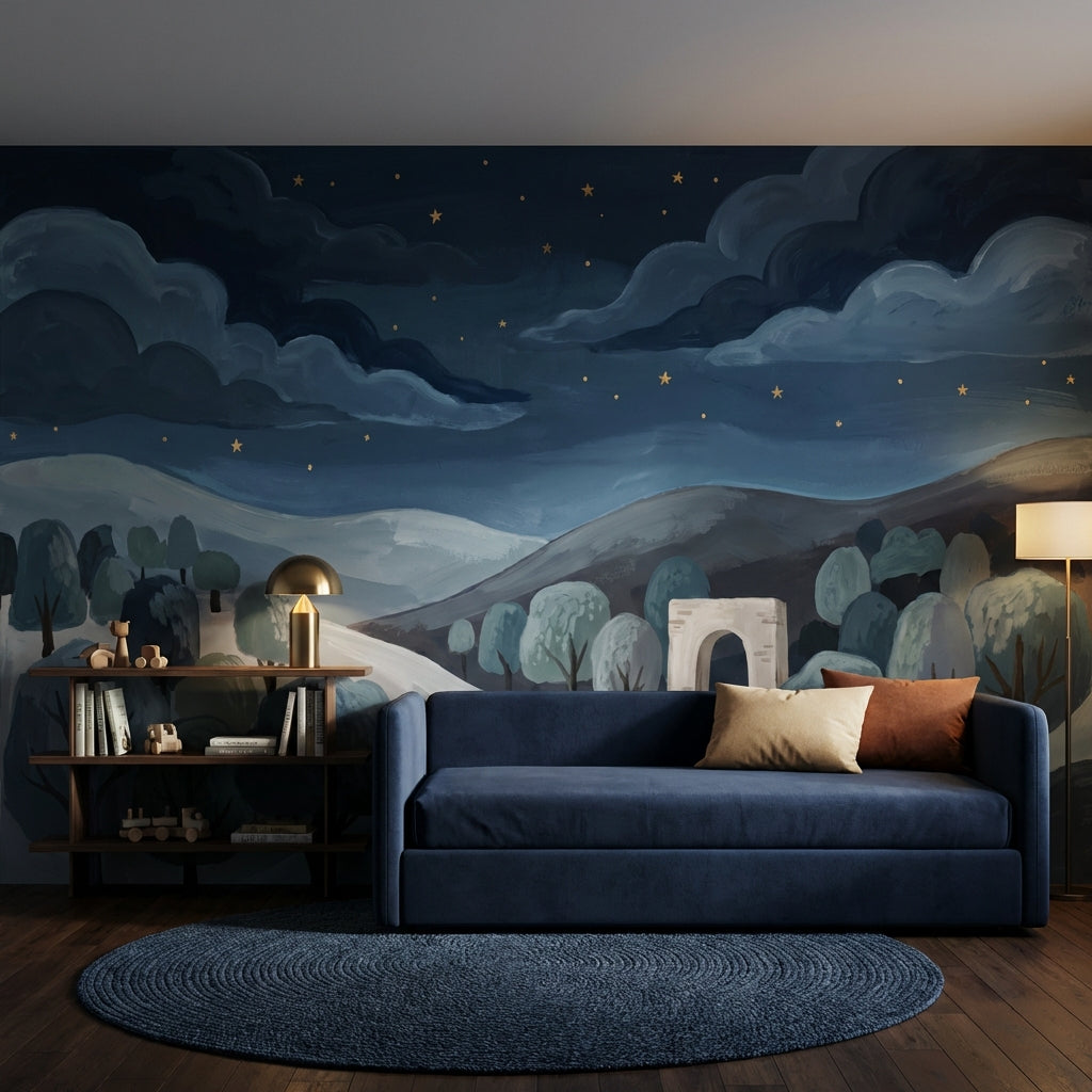 Dark Night Landscape Wallpaper Starry Sky Stone Arch Removable Wall Decor