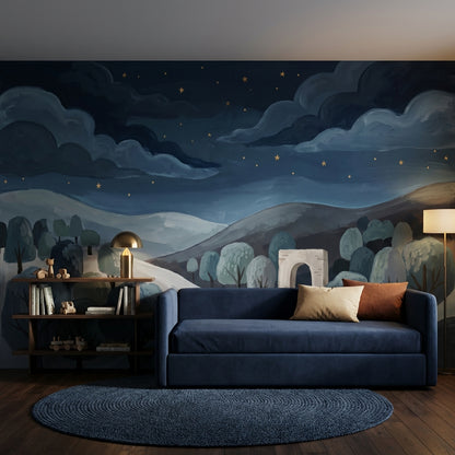 Dark Night Landscape Wallpaper Starry Sky Stone Arch Removable Wall Decor