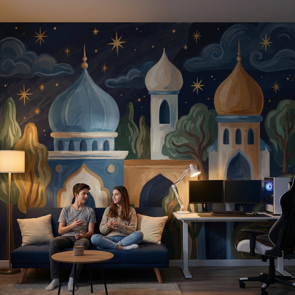 Onion Domes Wallpaper Dark Night Sky Starry Wall Mural