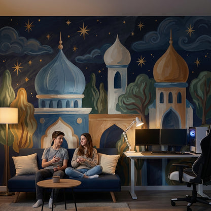 Onion Domes Wallpaper Dark Night Sky Starry Wall Mural