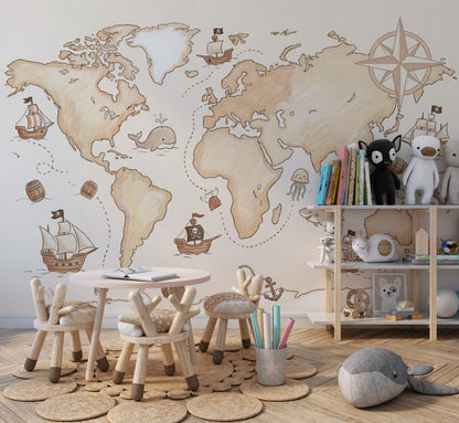 World Map Wallpaper Adventure Nautical Wall Mural