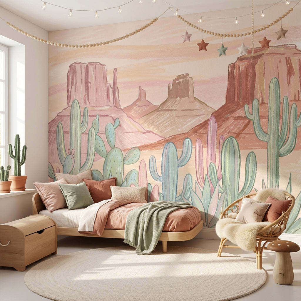 Pastel Desert Wallpaper Southwestern Landscape Cactus Wall Mural