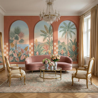 Arched Windows Wallpaper Tropical Landscape Coastal Mural Removable Wall Decor