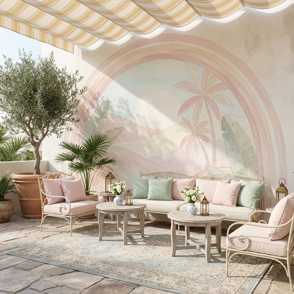 Desert Landscape Wallpaper Pastel Rainbow Arch Removable Wall Decor