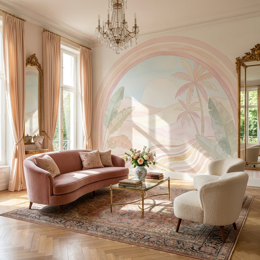 Desert Landscape Wallpaper Pastel Rainbow Arch Removable Wall Decor