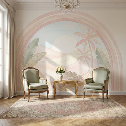 Desert Landscape Wallpaper Pastel Rainbow Arch Removable Wall Decor