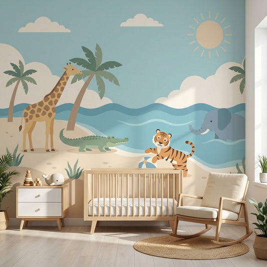 Tropical Beach Wallpaper Muted Green Tropical Beach Wall Mural