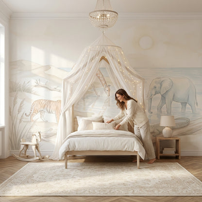 Safari Animals Wallpaper Watercolor Coastal Landscape Wall Mural